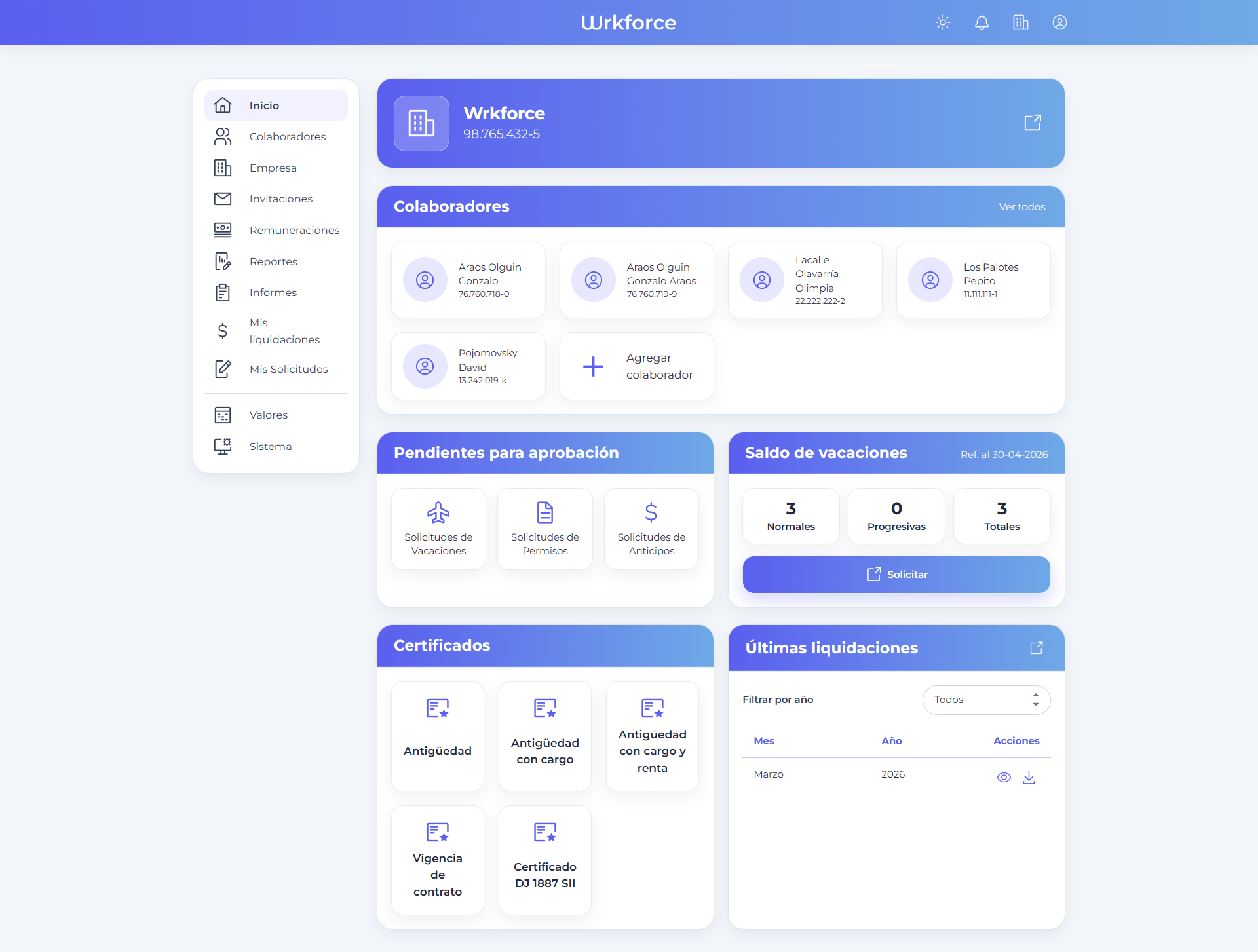 Wrkforce - Panel de remuneraciones (captura real)